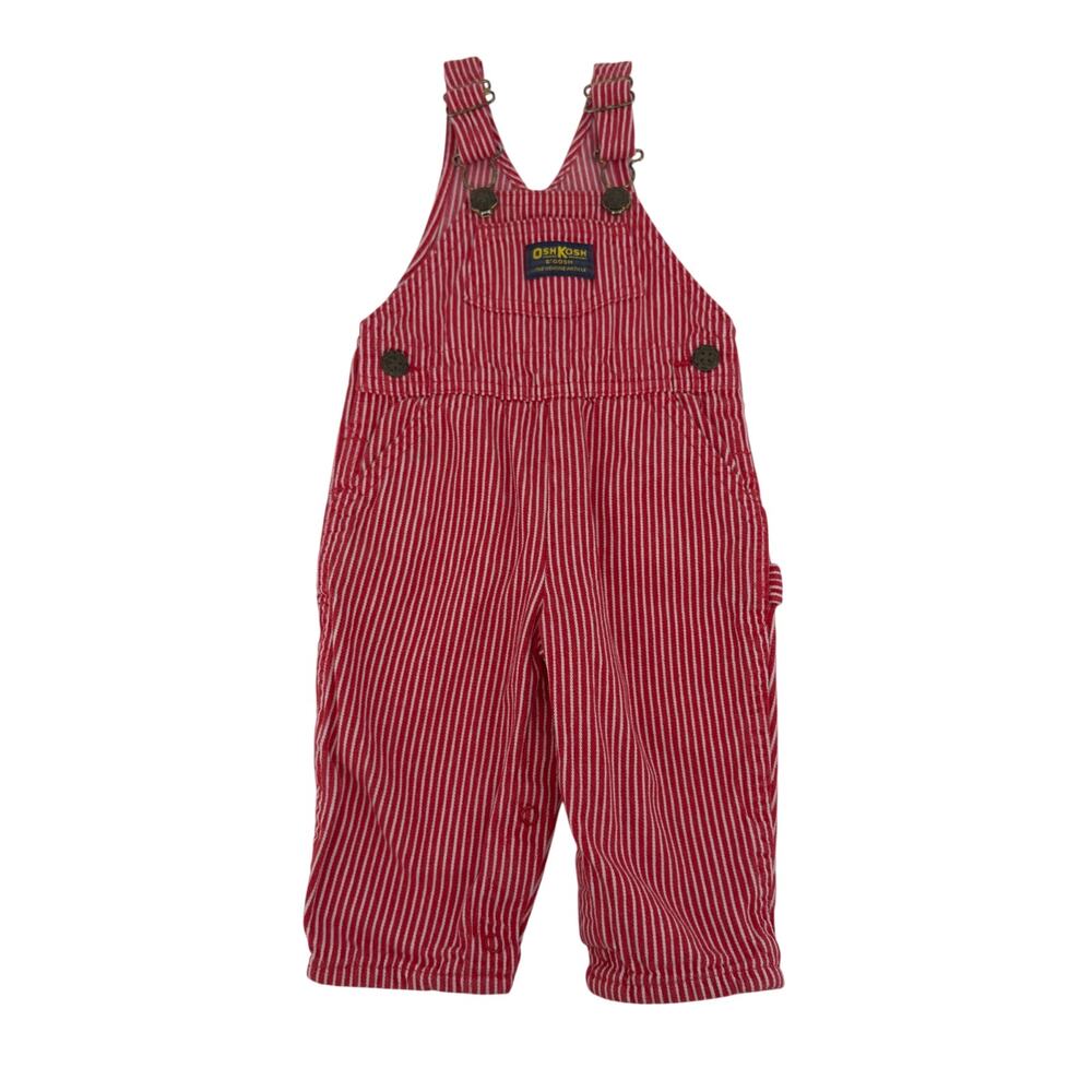 Vtg OshKosh B'gosh Vestbak Overalls 12 M Red White Hickory Railroad Stripe USA
